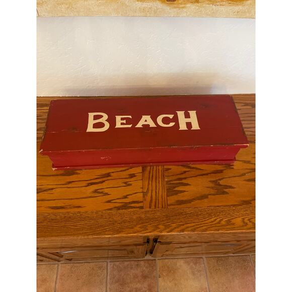 Handmade vintage wooden box BEACH SIGN on top - Picture 1 of 7